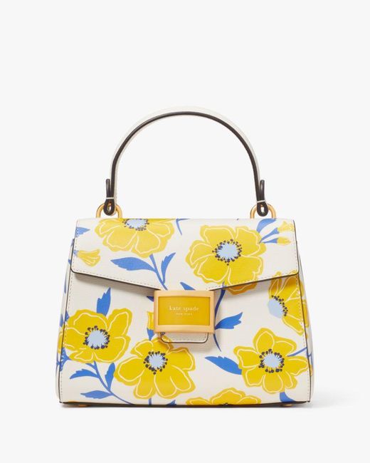 Kate Spade Yellow Katy Sunshine Floral Textured Leather Small Top-handle Bag