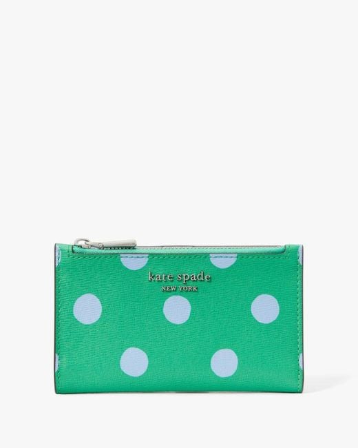 Kate Spade Green Morgan Sunshine Dot Small Slim Bifold Wallet