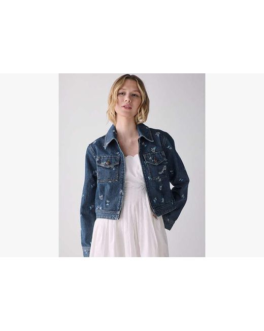 Kate Spade Blue Vibrant Buds Embroidered Denim Jacket
