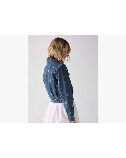 Kate Spade Blue Vibrant Buds Embroidered Denim Jacket