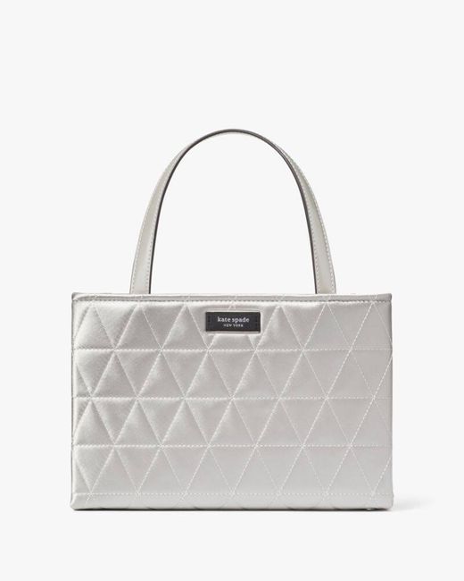 Kate Spade Gray Sam Icon Quilted Satin Small Tote