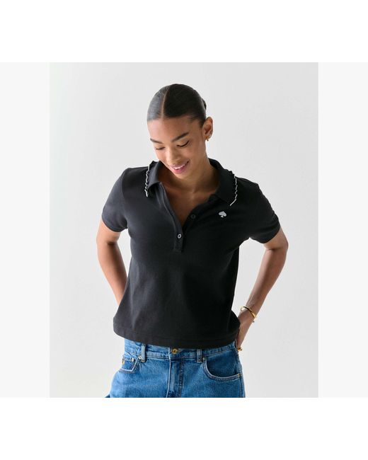Kate Spade Black Ruffle Logo Polo Shirt