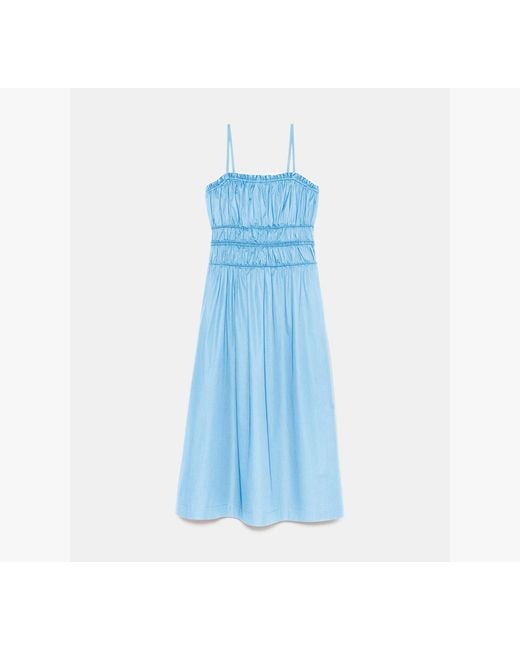 Kate Spade Blue Smocked Strapless Midi Dress