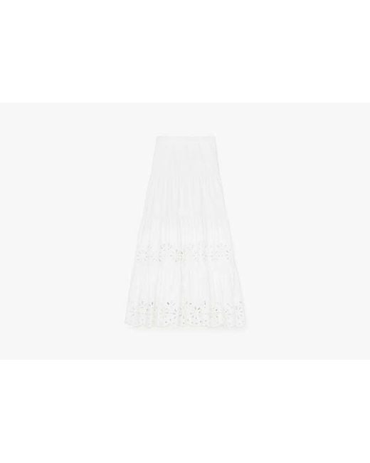 Kate Spade White Daisy Eyelet Tiered Maxi Skirt