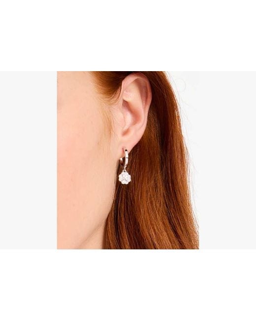 Kate Spade White Heritage Bloom Huggie Drop Earrings