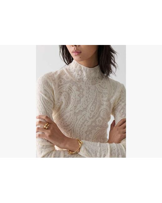 Kate Spade White Lace Knit Turtleneck Top