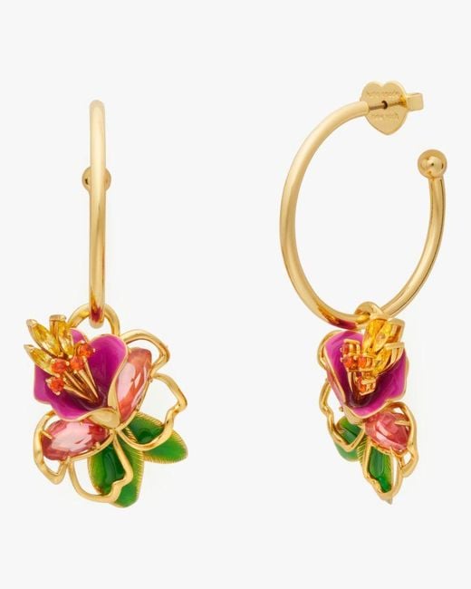 Kate Spade White Paradise Floral Charm Hoops