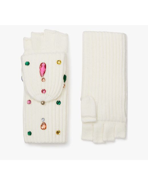 Kate Spade White Embellished Pop Top Gloves