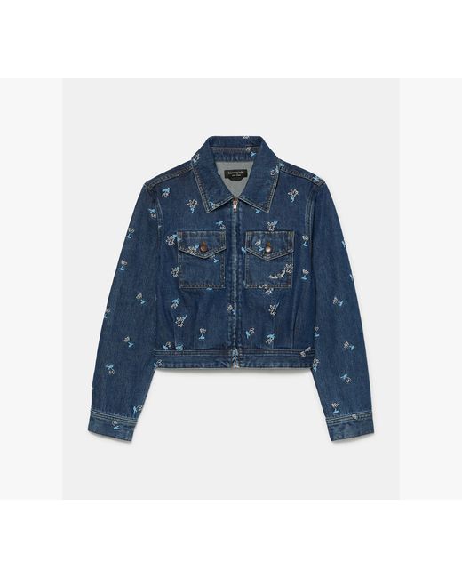 Kate Spade Blue Vibrant Buds Embroidered Denim Jacket