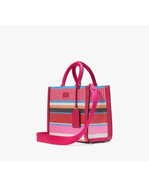 Kate Spade Pink Manhattan Striped Woven Straw Small Tote