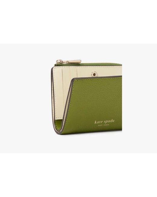 Kate Spade Green Ava Colorblocked Pebbled Leather Zip Bifold Wallet