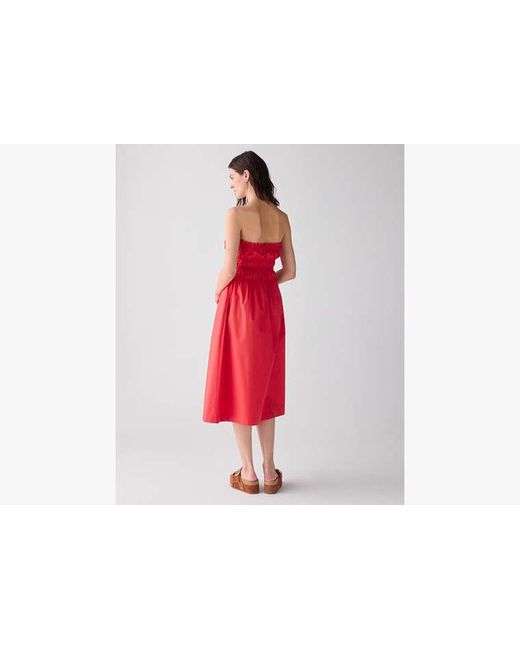 Kate Spade Red Smocked Strapless Midi Dress