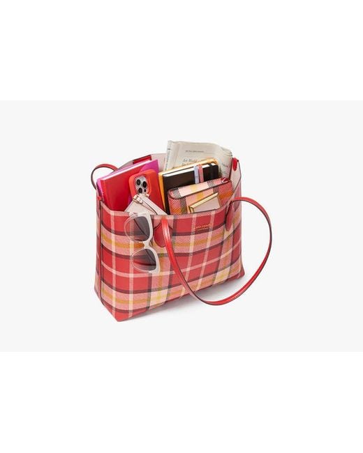 Kate Spade Red Bleecker Museum Plaid Large Tote, Engine