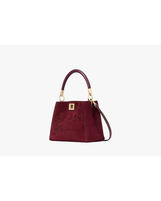 Kate Spade Red Phoebe Suede Floral Applique Small Top Handle Satchel