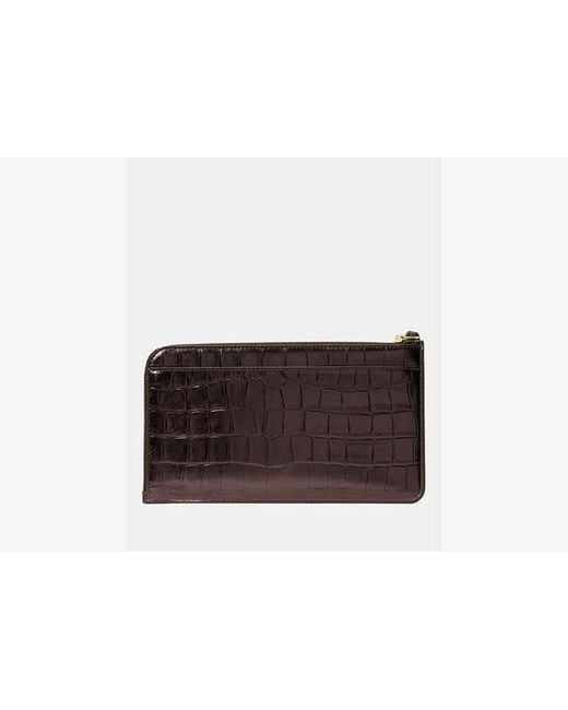 Kate Spade Black Lucy Croc Embossed Medium L-Zip Wristlet