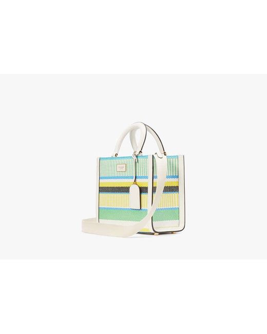 Kate Spade Green Manhattan Striped Woven Straw Small Tote