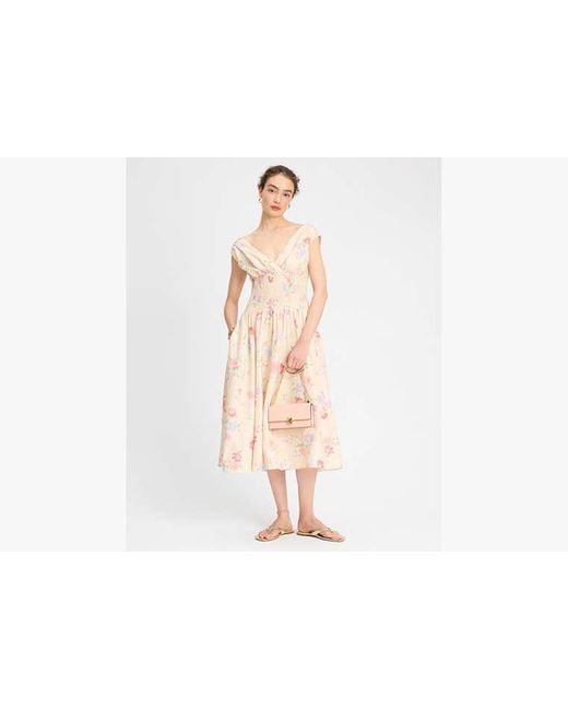 Kate Spade Black Whimsical Garden Smocked Midi Dress
