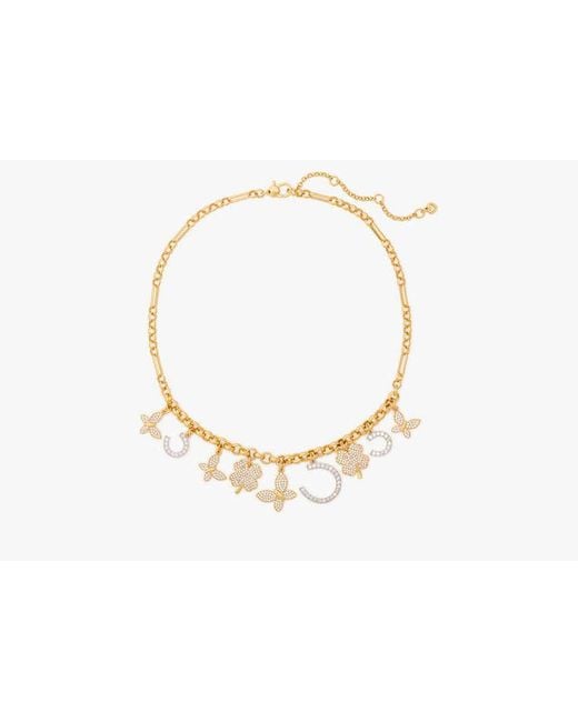 Kate Spade Black Lucky Charm Statement Necklace, Clear/Two Tone