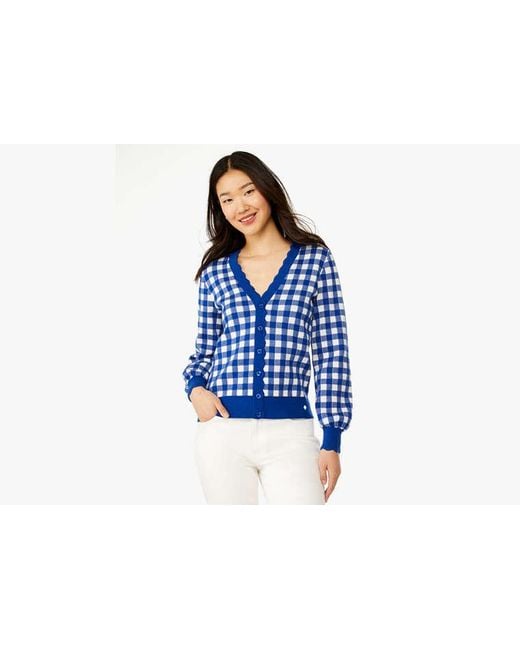 Kate Spade Blue Gingham Scalloped Cardigan
