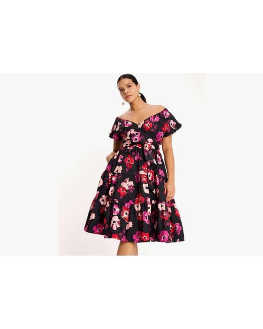 Kate Spade Black Fall Poppies Midi Dress