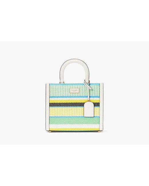 Kate Spade Green Manhattan Striped Woven Straw Small Tote