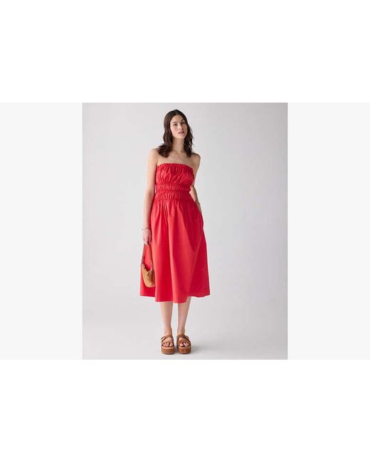 Kate Spade Red Smocked Strapless Midi Dress