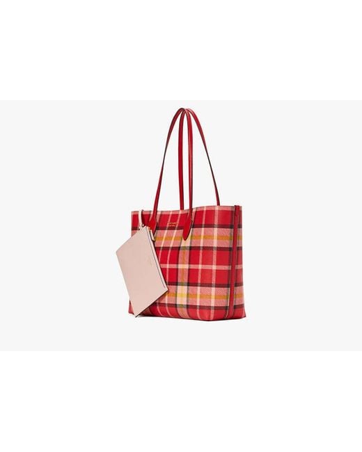 Kate Spade Red Bleecker Museum Plaid Large Tote, Engine