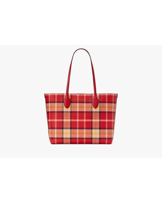 Kate Spade Red Bleecker Museum Plaid Large Tote, Engine