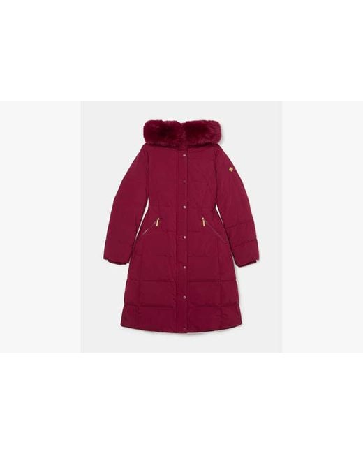 Kate Spade Red Long Parka With Faux Fur Trim