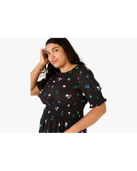 Kate Spade Black Chinoiserie Buds Puff-Sleeve Blaire Dress