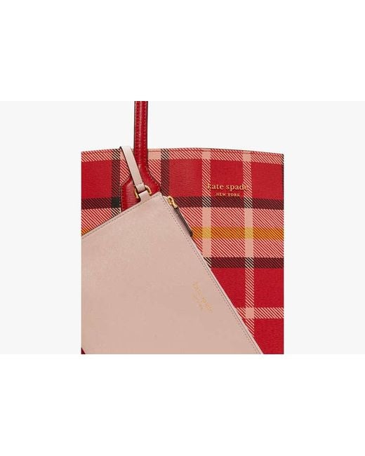 Kate Spade Red Bleecker Museum Plaid Large Tote, Engine