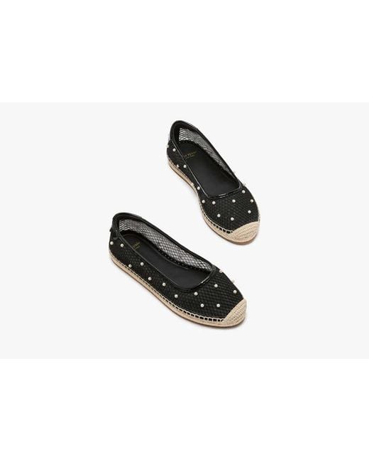 Kate Spade Black Pearl Fishnet Espadrille Ballet Flats