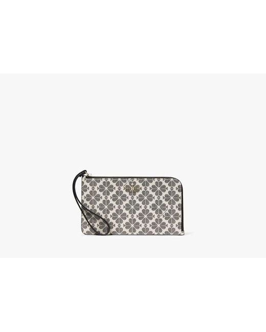 Kate Spade Black Lucy Spade Flower Medium L-Zip Wristlet