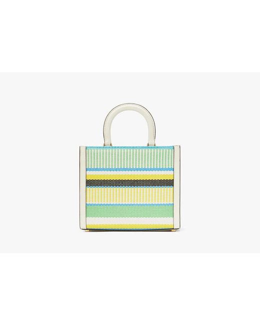 Kate Spade Green Manhattan Striped Woven Straw Small Tote