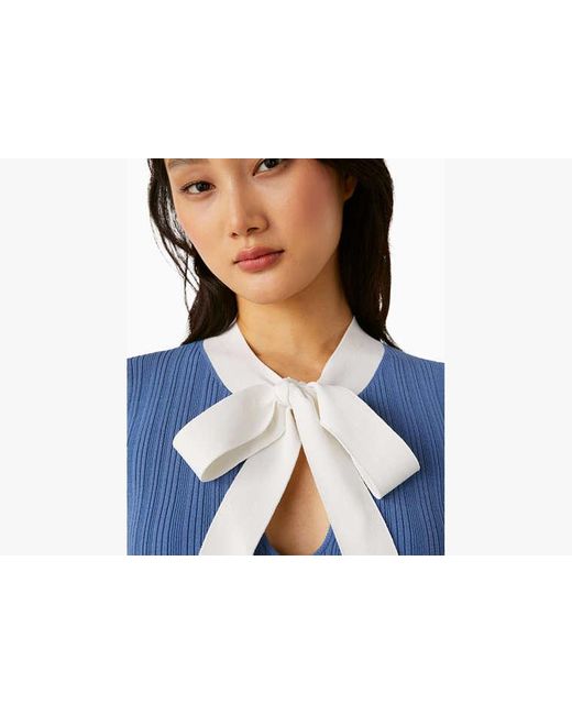 Kate Spade Blue Colorblock Bow-Neck Sweater