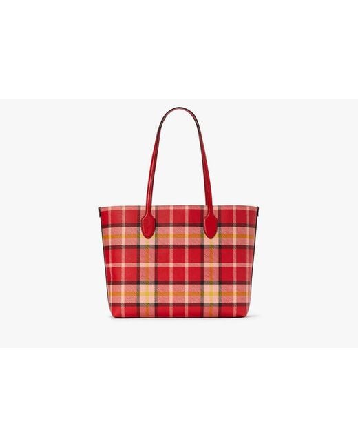 Kate Spade Red Bleecker Museum Plaid Large Tote, Engine