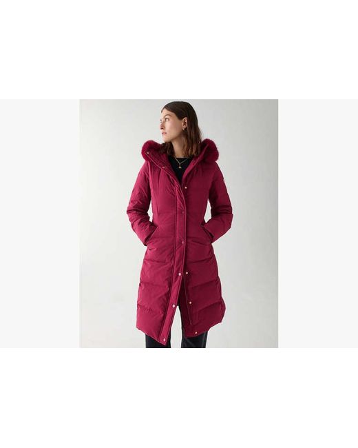 Kate Spade Red Long Parka With Faux Fur Trim