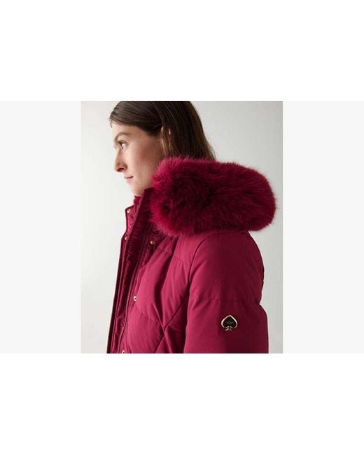 Kate Spade Red Long Parka With Faux Fur Trim