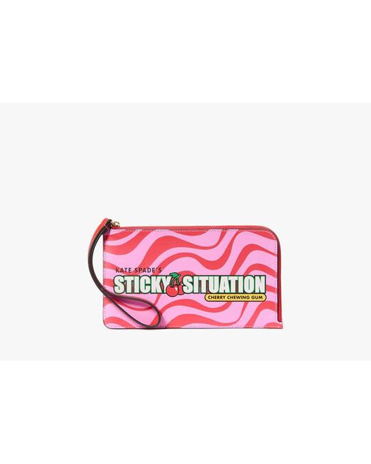 Kate Spade Black Bubble Gum Medium L-Zip Wristlet