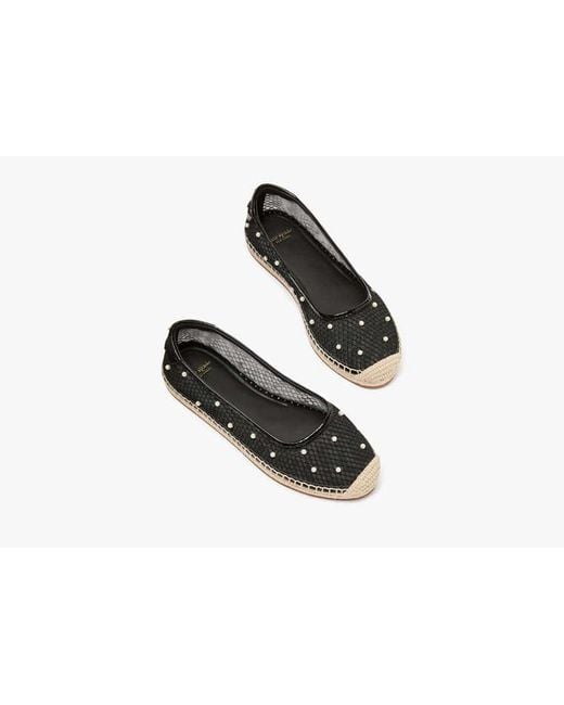 Kate Spade Black Pearl Fishnet Espadrille Ballet Flats