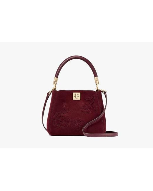 Kate Spade Red Phoebe Suede Floral Applique Small Top Handle Satchel