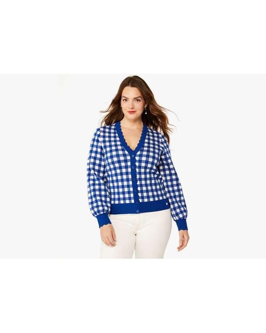 Kate Spade Blue Gingham Scalloped Cardigan