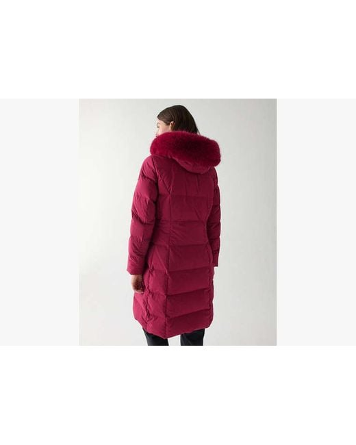 Kate Spade Red Long Parka With Faux Fur Trim