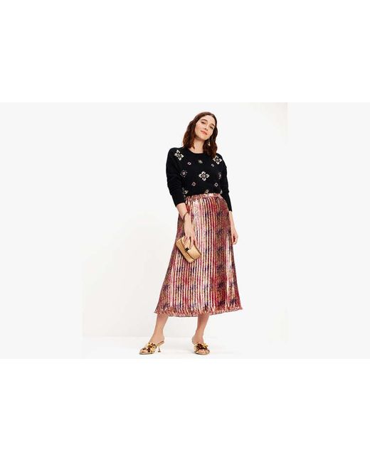 Kate Spade Black Winter Chrysanthemum Pleated Skirt