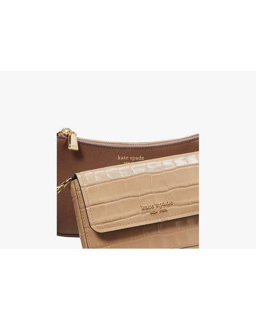 Kate Spade Black Double Up Croc Embossed Crossbody, Warm Acorn
