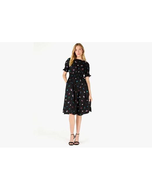 Kate Spade Black Chinoiserie Buds Puff-Sleeve Blaire Dress