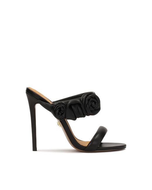 Kazar Black Elegante Schwarze Pantoletten Mit Rosen Auf Einem Hohen Stilettoabsatz