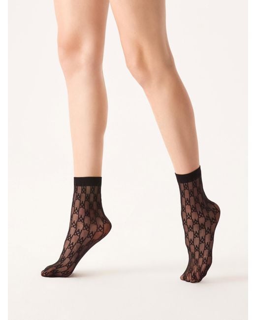 Kazar Dunne Zwarte Sokken Met -Monogrammen in het Black