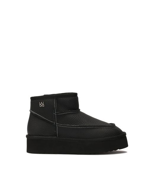 Kazar Black Schneestiefel Aus Schwarzem Leder Mit Weißen Fäden