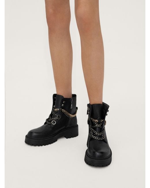 Kazar Black Schwarze Lederstiefeletten Mit Ketten Auf Erhöhter Sohle
